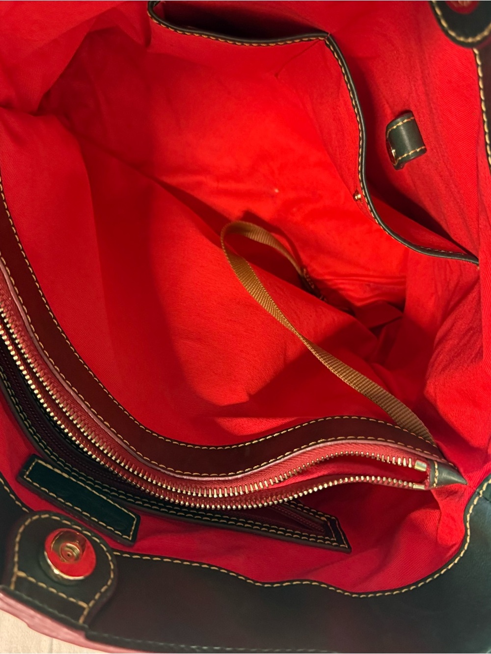 Dooney & Bourke Ivy Dark Green Florentine Leather Chelsea Tote w/burgundy trim - Picture 6 of 10